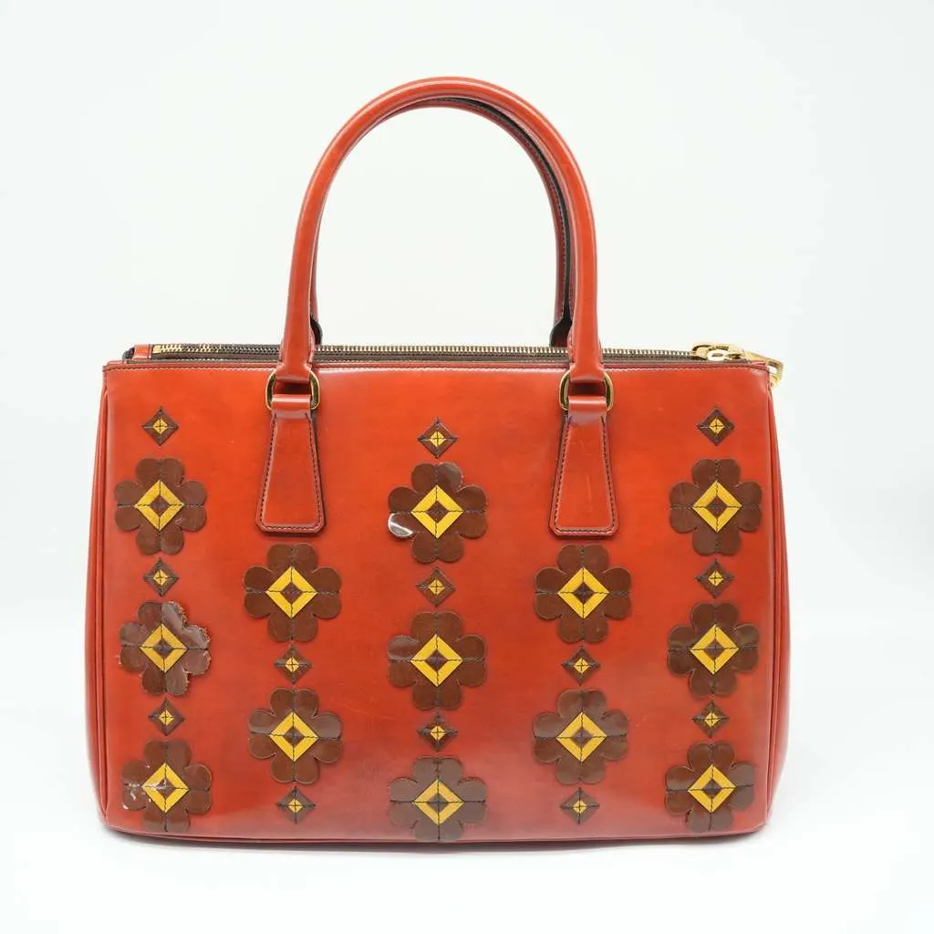 Prada Galleria Saffiano Vernic Pattent Leather Bag Orange Fair - Inside View