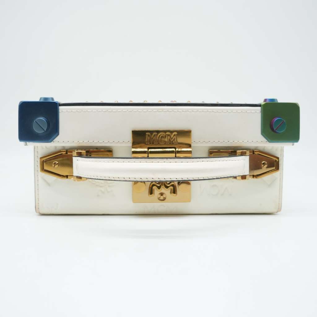 Mcm Berlin Box Bag White Visetos Canvas Multicolored corners - Side view