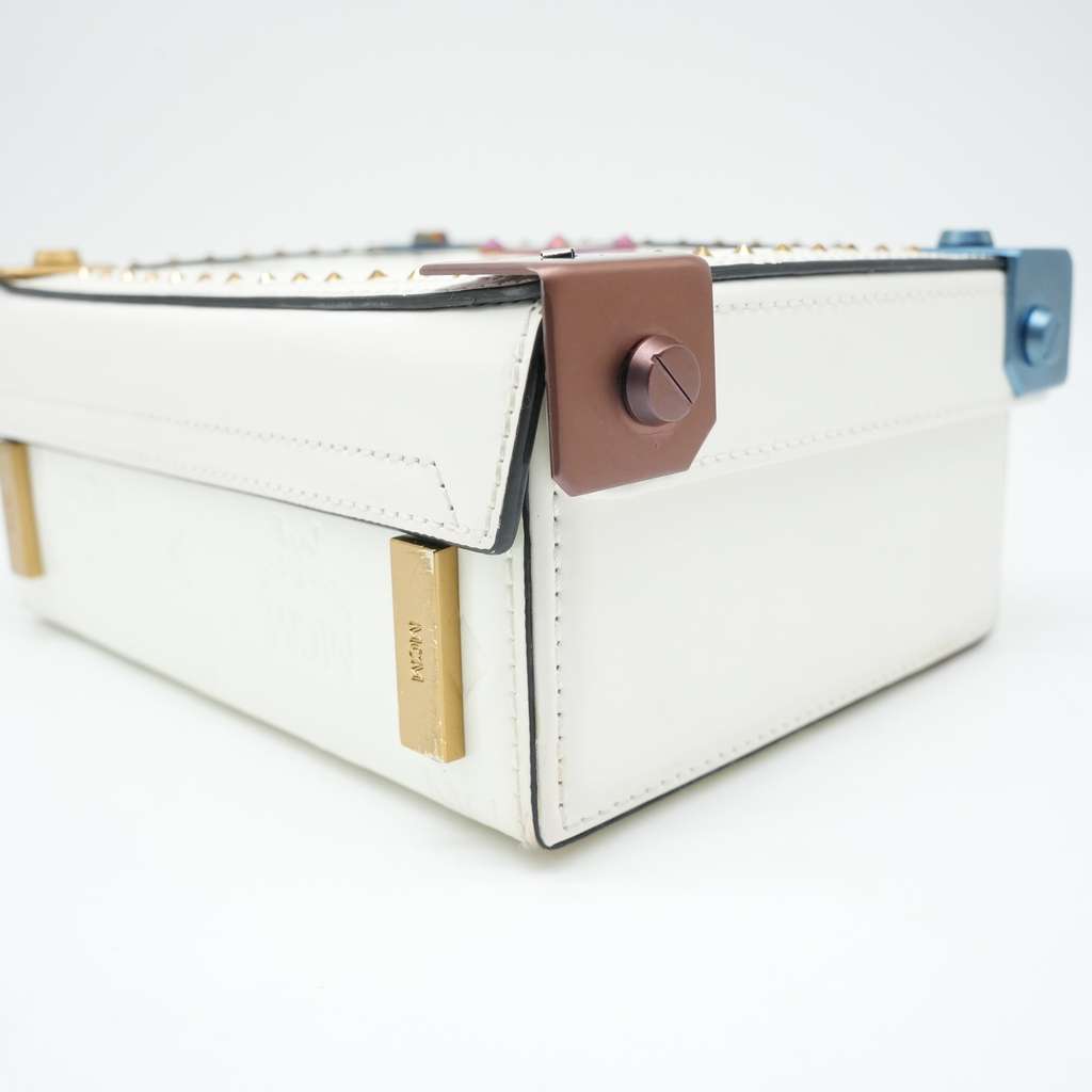 Mcm Berlin Box Bag White Visetos Canvas Multicolored corners - Image 10