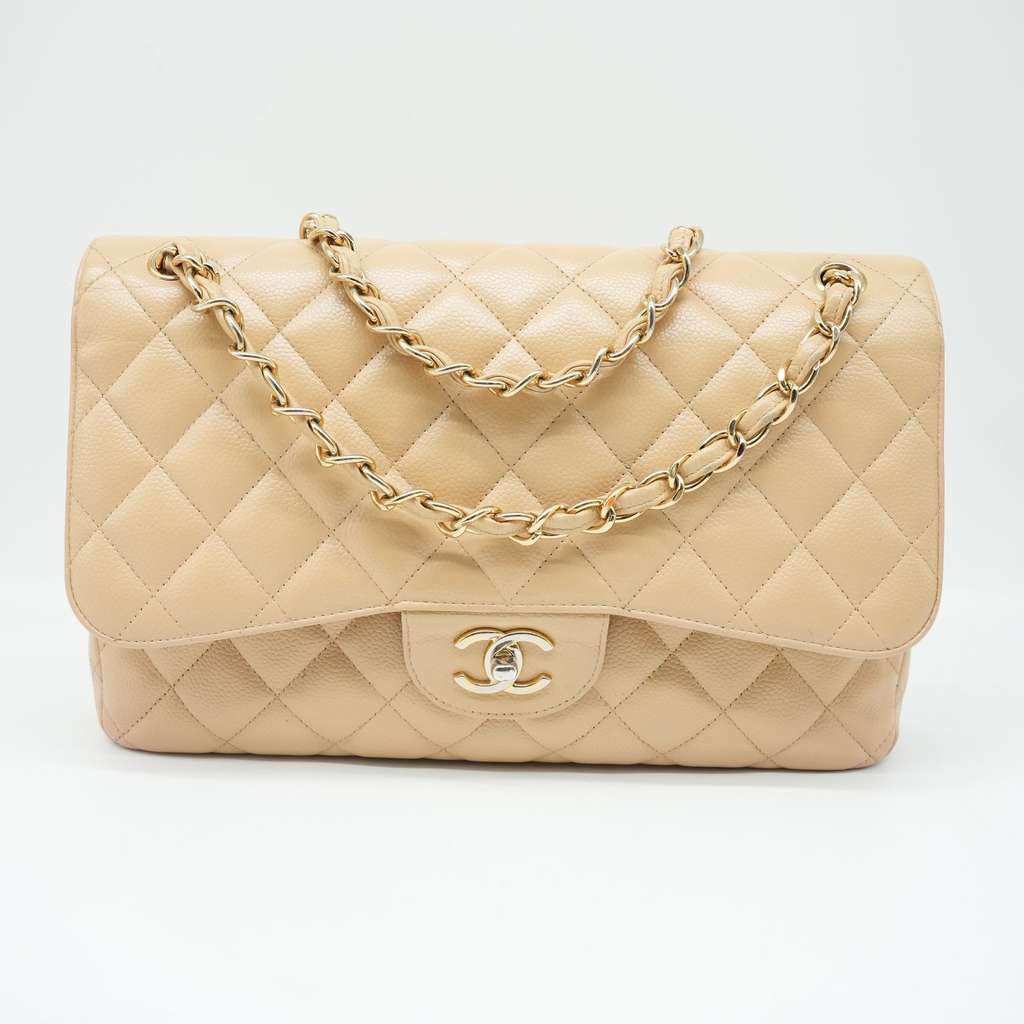 Chanel Classic Jumbo Caviar Leather Beige Gold Hardware - Back view