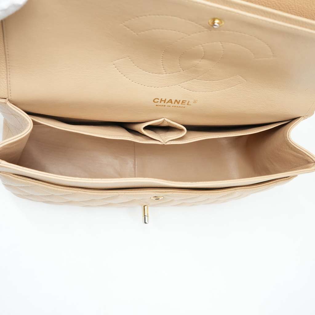 Chanel Classic Jumbo Caviar Leather Beige Gold Hardware - Image 13