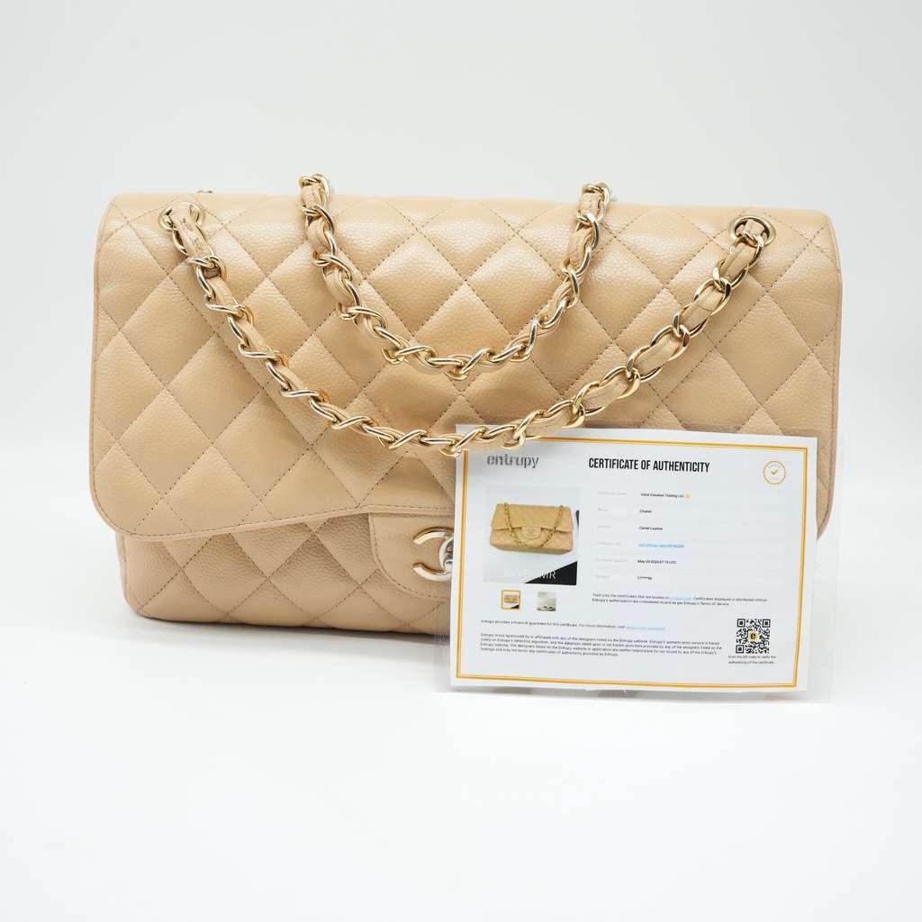 Chanel Classic Jumbo Caviar Leather Beige Gold Hardware - Image 19