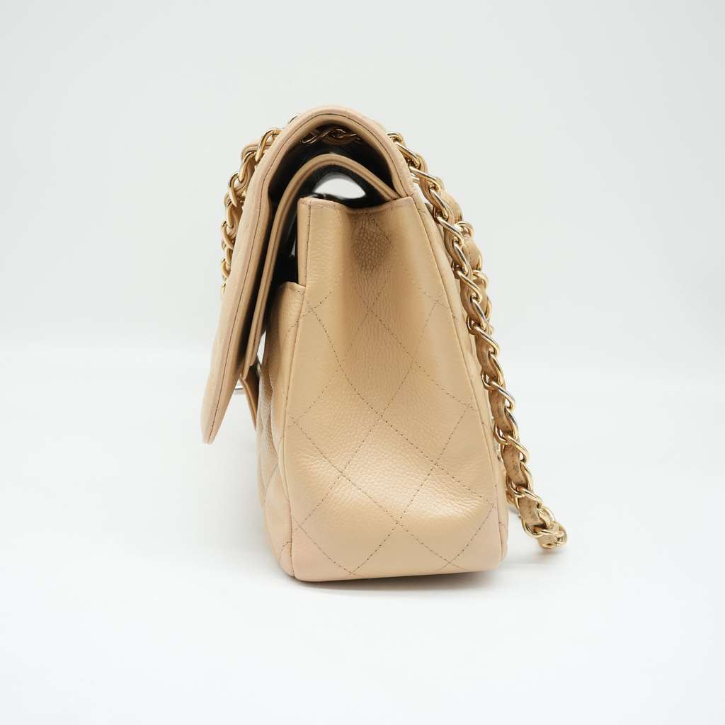 Chanel Classic Jumbo Caviar Leather Beige Gold Hardware - 4