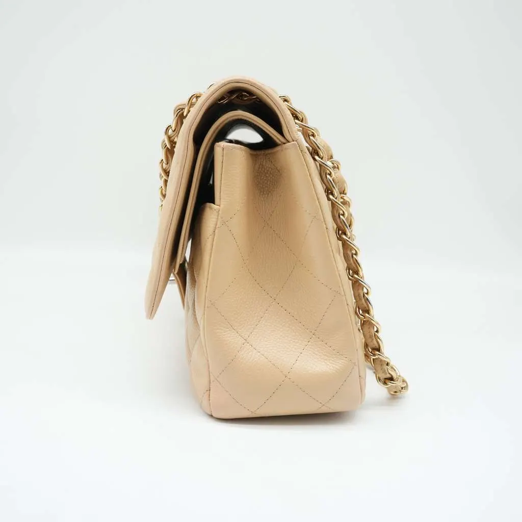 Chanel Classic Jumbo Caviar Leather Beige Gold Hardware Beige Good - Model View