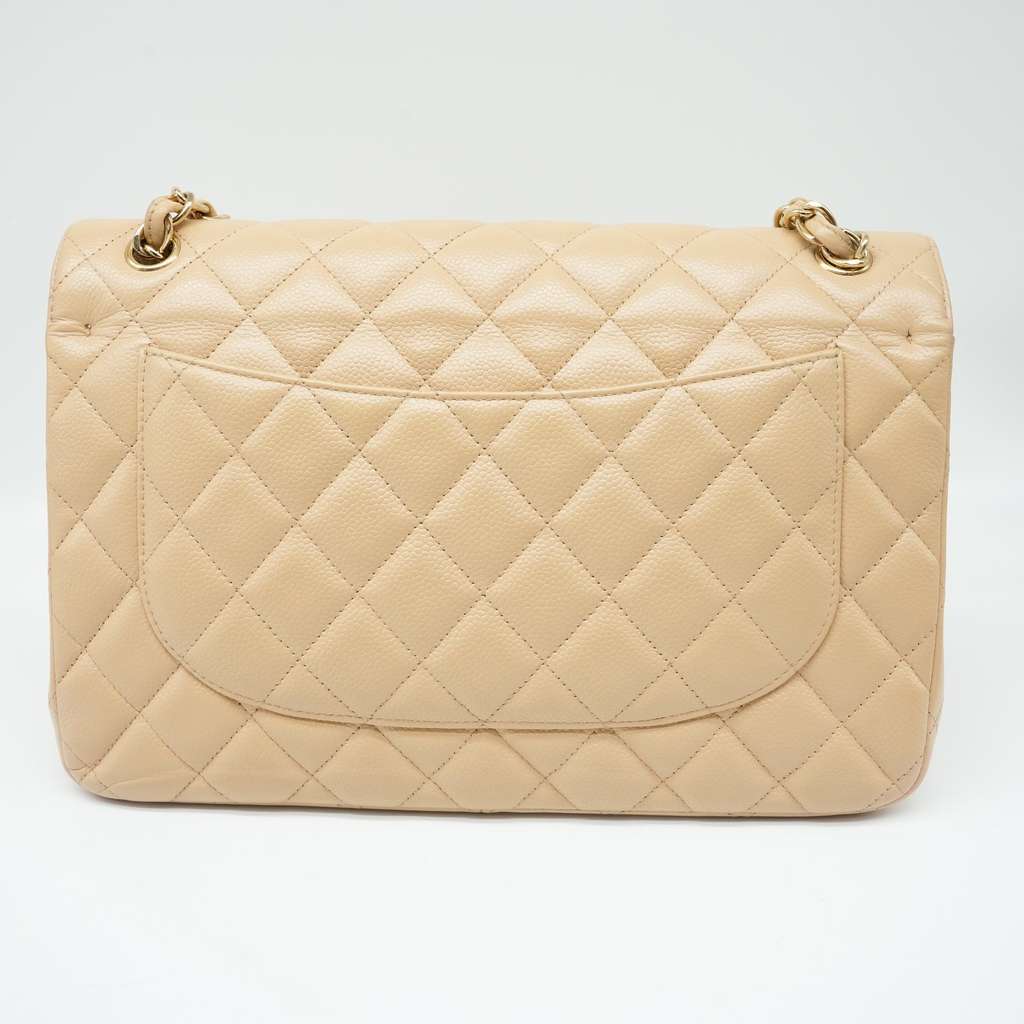 Chanel Classic Jumbo Caviar Leather Beige Gold Hardware - Side view