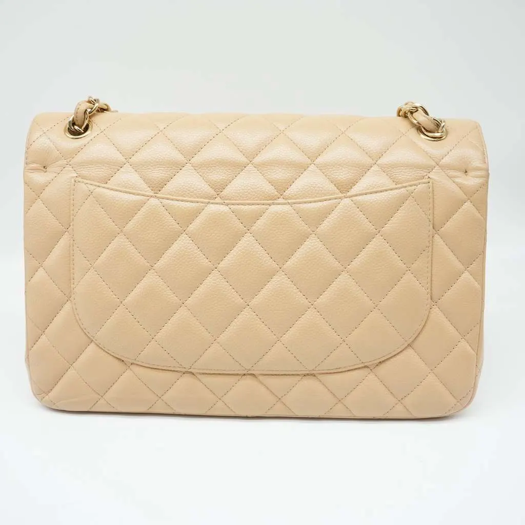 Chanel Classic Jumbo Caviar Leather Beige Gold Hardware Beige Good - Box View