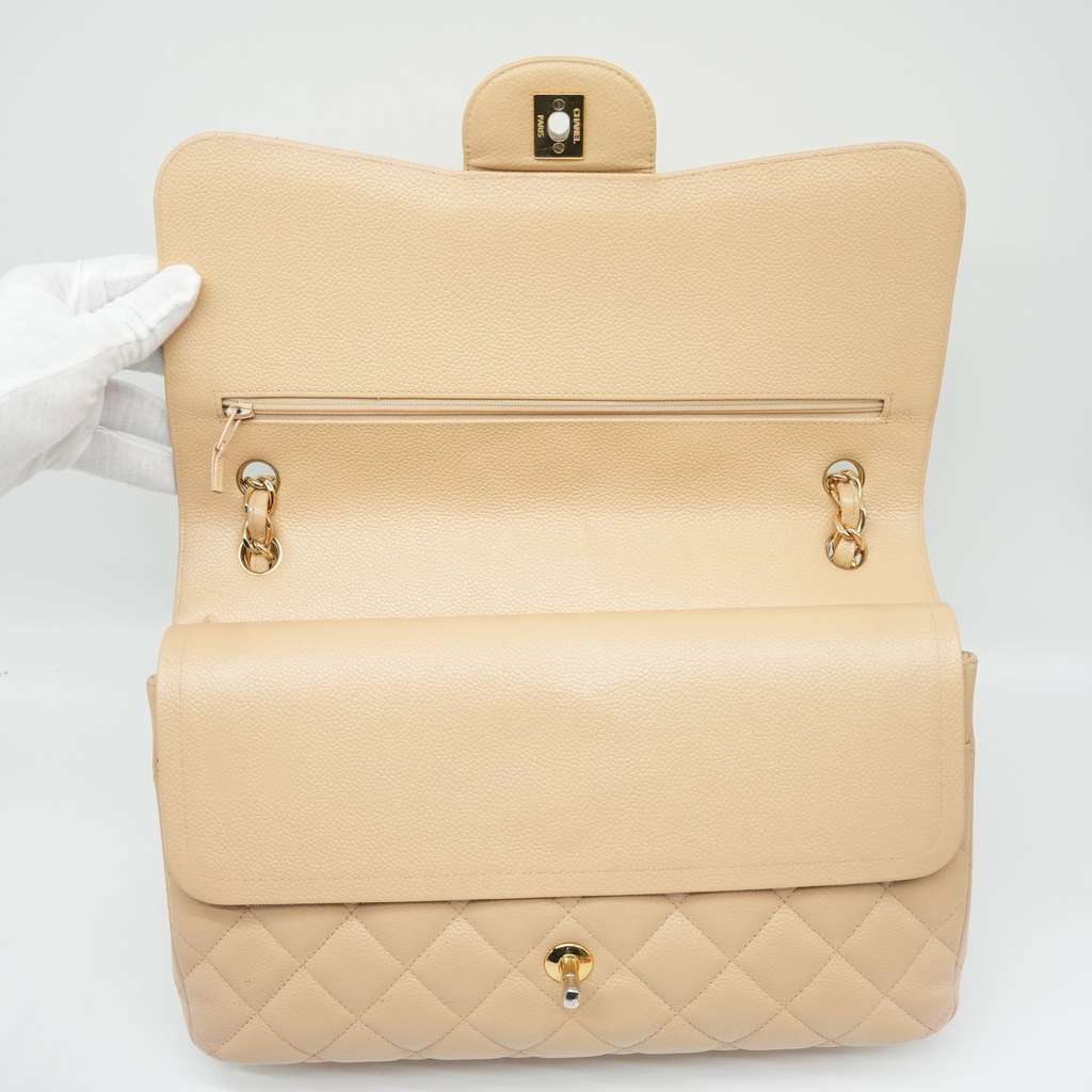 Chanel Classic Jumbo Caviar Leather Beige Gold Hardware - Detail 2