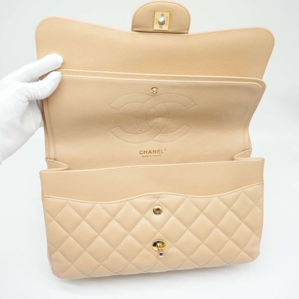 Chanel Classic Jumbo Caviar Leather Beige Gold Hardware - Image 12