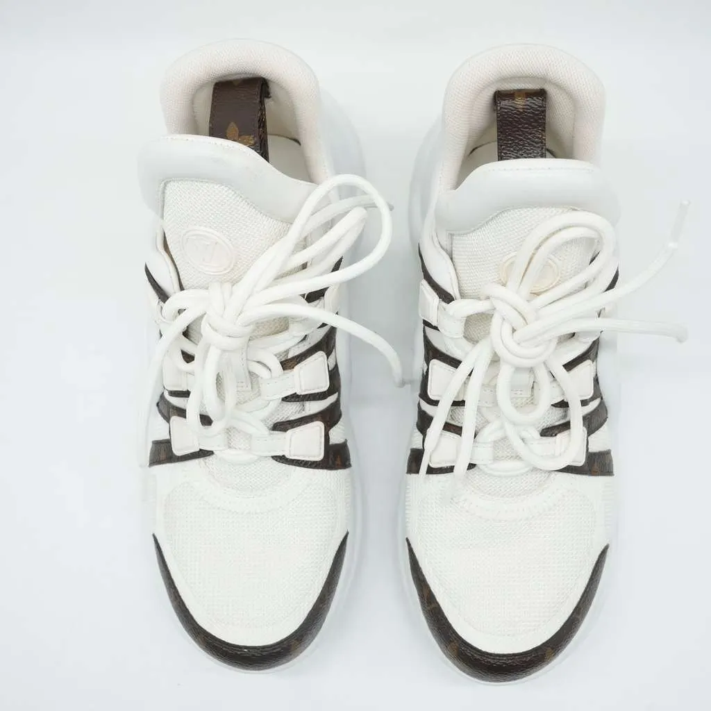 Louis Vuitton Lv Archlight Sneakers White/Brown Monogram Canvas Mesh & Leather Size 38 White Canvas Fair - Back View