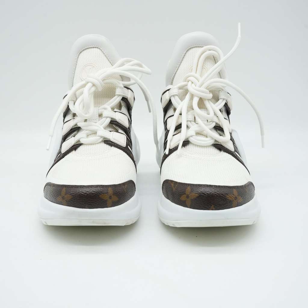 Louis Vuitton Lv Archlight Sneakers White/Brown Monogram Canvas Mesh & Leather Size 38 - Image 6