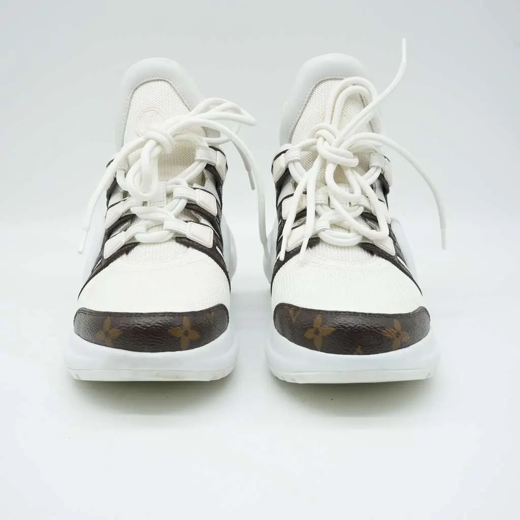 Louis Vuitton Lv Archlight Sneakers White/Brown Monogram Canvas Mesh & Leather Size 38 White Canvas Fair - Inside View