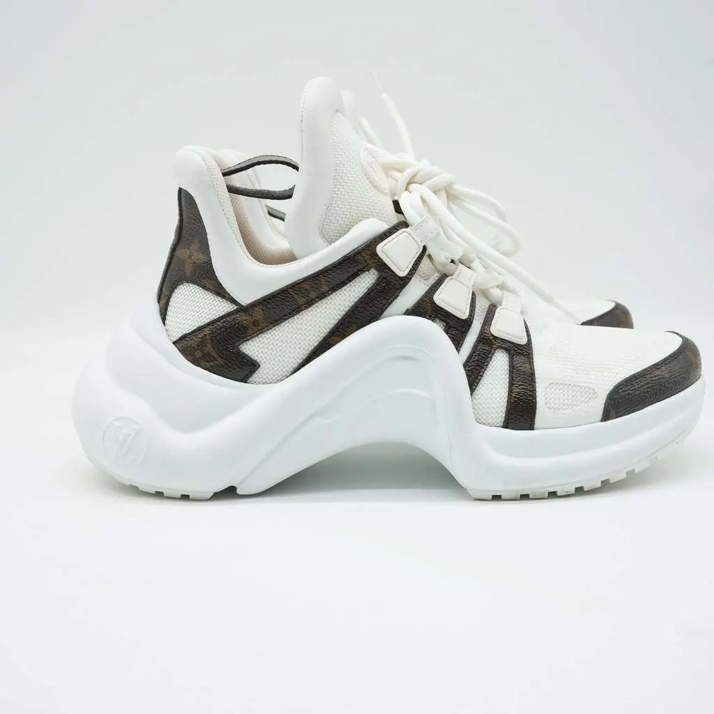 Louis Vuitton Lv Archlight Sneakers White/Brown Monogram Canvas Mesh & Leather Size 38 White Canvas Fair - Model View