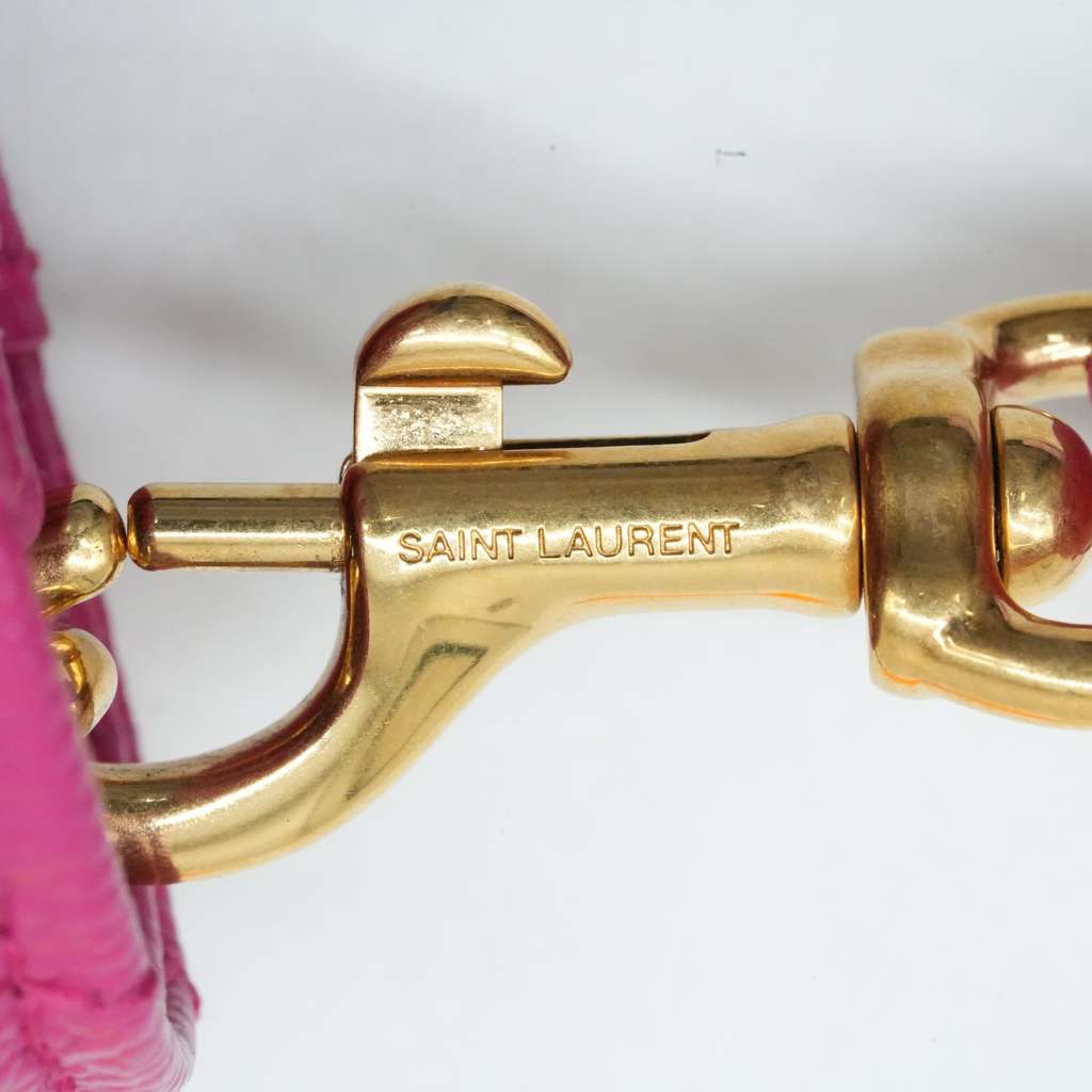 Saint Laurent Grain De Poudre Matelasse Chevron Monogram Envelope Clutch Fuxia Couture - Image 13