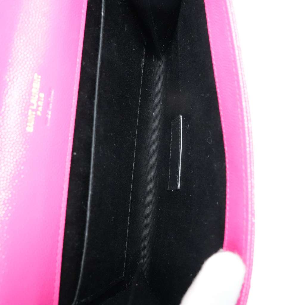 Saint Laurent Grain De Poudre Matelasse Chevron Monogram Envelope Clutch Fuxia Couture - Image 14