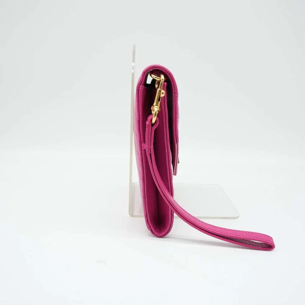 Saint Laurent Grain De Poudre Matelasse Chevron Monogram Envelope Clutch Fuxia Couture Pink Good - Back View