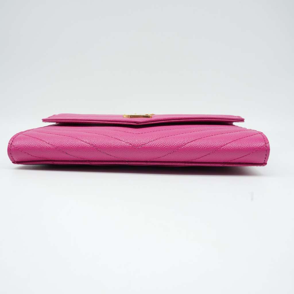 Saint Laurent Grain De Poudre Matelasse Chevron Monogram Envelope Clutch Fuxia Couture - Side view