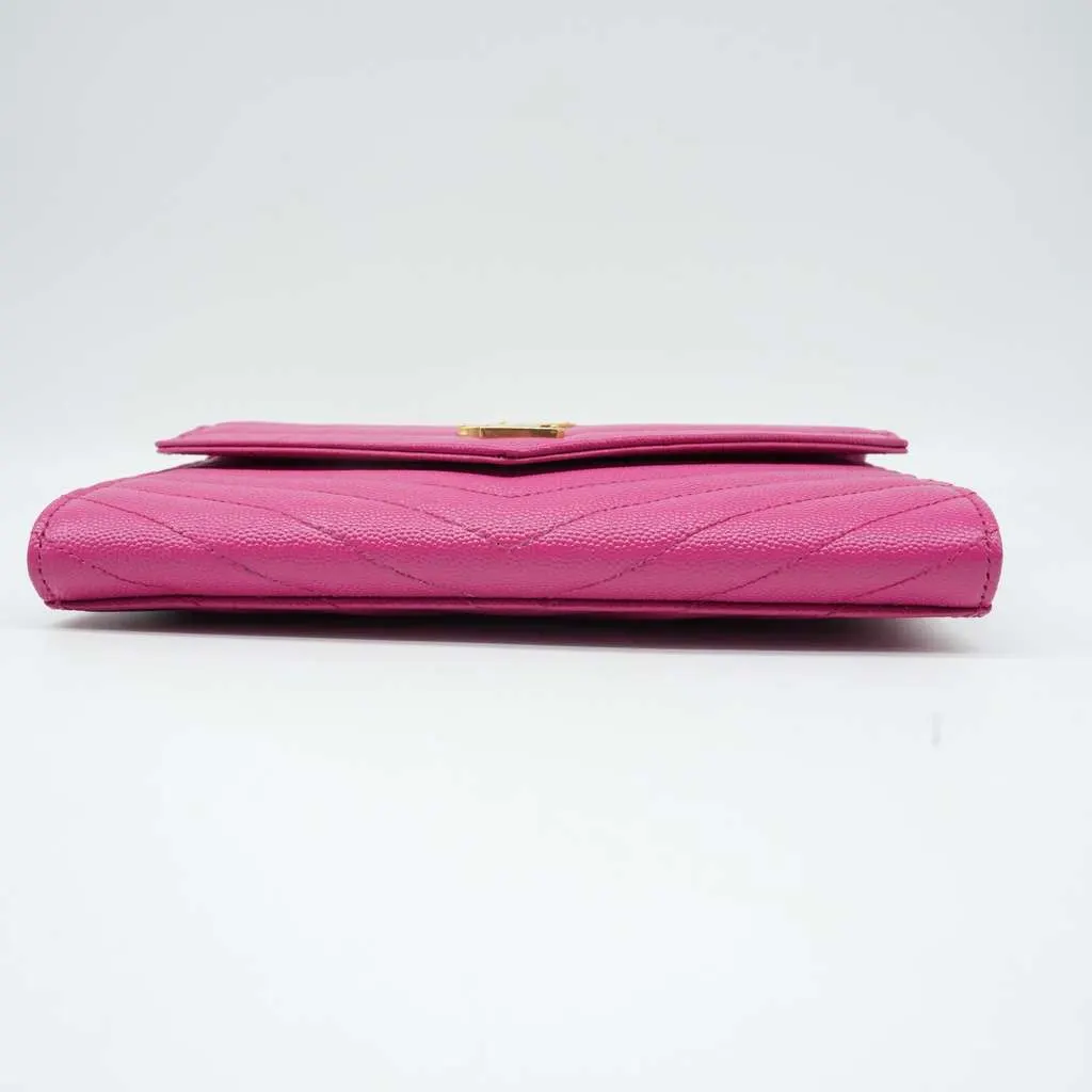 Saint Laurent Grain De Poudre Matelasse Chevron Monogram Envelope Clutch Fuxia Couture Pink Good - Box View