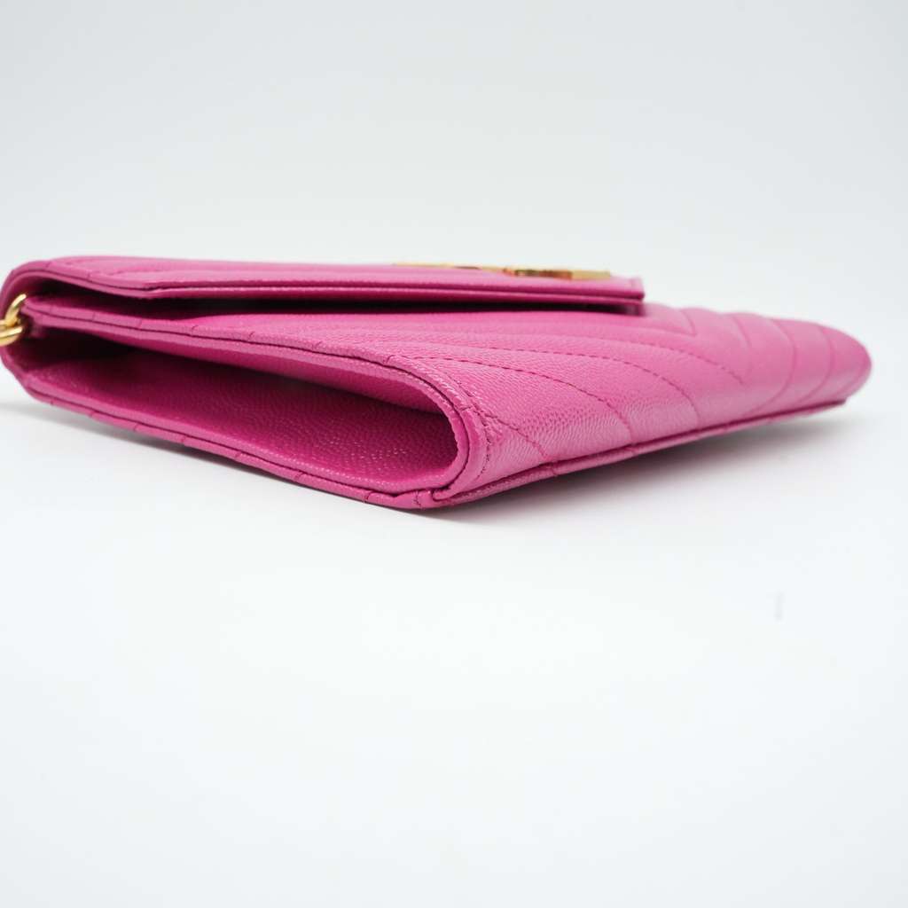 Saint Laurent Grain De Poudre Matelasse Chevron Monogram Envelope Clutch Fuxia Couture - Detail 1