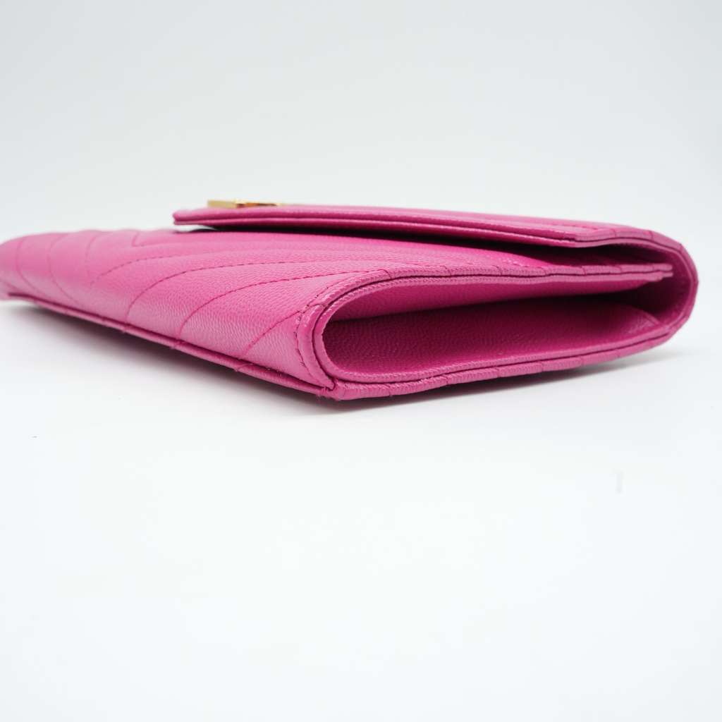 Saint Laurent Grain De Poudre Matelasse Chevron Monogram Envelope Clutch Fuxia Couture - Detail 2