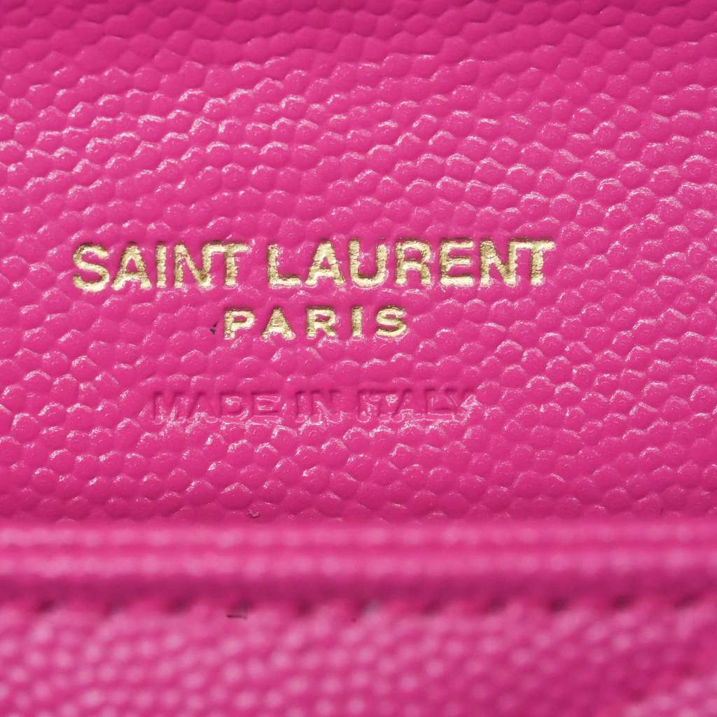 Saint Laurent Grain De Poudre Matelasse Chevron Monogram Envelope Clutch Fuxia Couture - Image 11