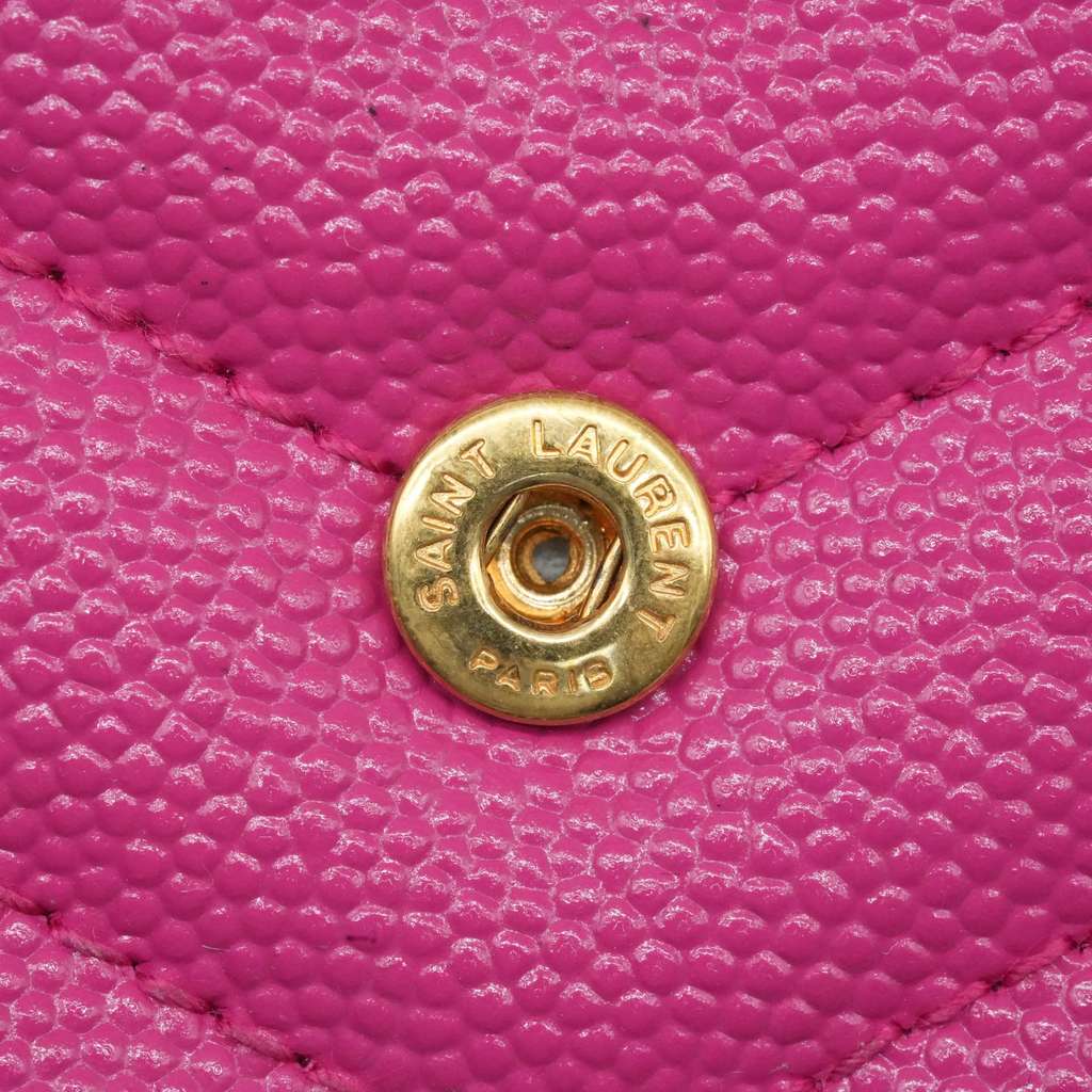 Saint Laurent Grain De Poudre Matelasse Chevron Monogram Envelope Clutch Fuxia Couture - Image 12