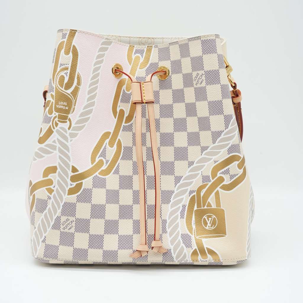 Louis Vuitton NeoNoe MM Bucket Damier Azur Canvas with Chain Print - Back view