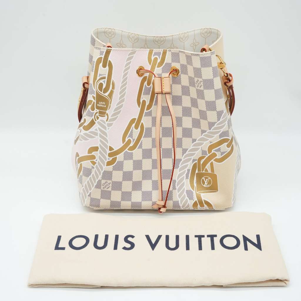 Louis Vuitton NeoNoe MM Bucket Damier Azur Canvas with Chain Print - Image 17