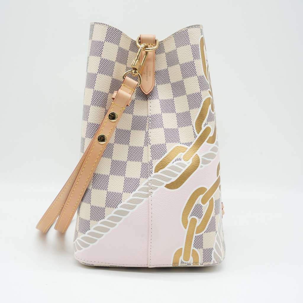 Louis Vuitton NeoNoe MM Bucket Damier Azur Canvas with Chain Print - Image 6