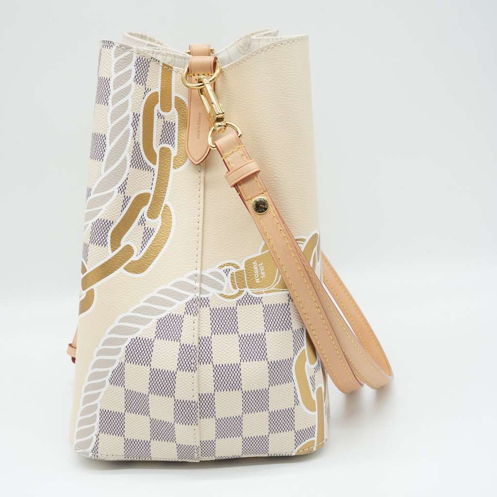 Louis Vuitton NeoNoe MM Bucket Damier Azur Canvas with Chain Print - Side view