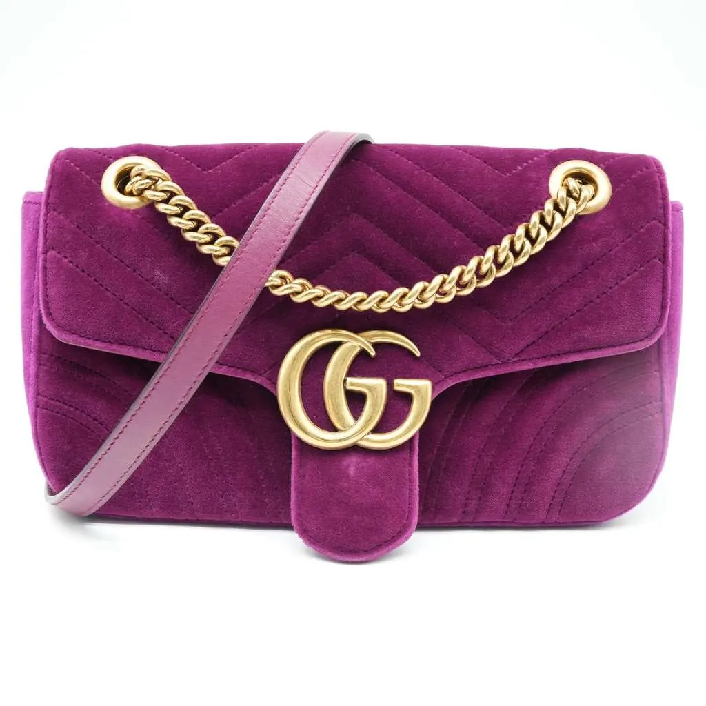 Gucci GG Marmont Shoulder Bag Matelasse Velvet Purple Velvet Fair - Back View