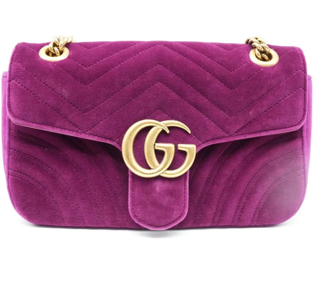Gucci GG Marmont Shoulder Bag Matelasse Velvet Purple Velvet Fair - Inside View