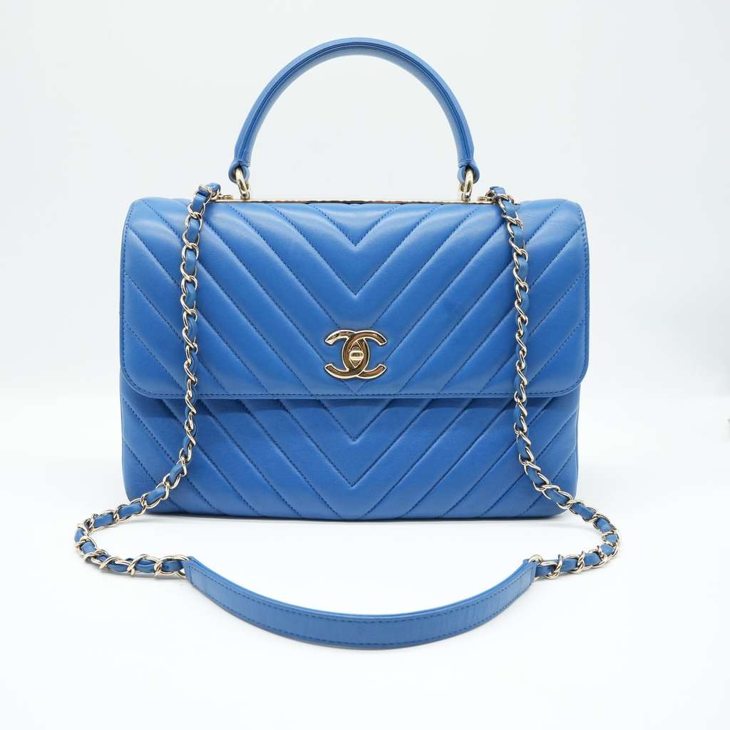 Chanel Trendy CC Top Handle Blue Chevron Quilted Leather 27043274