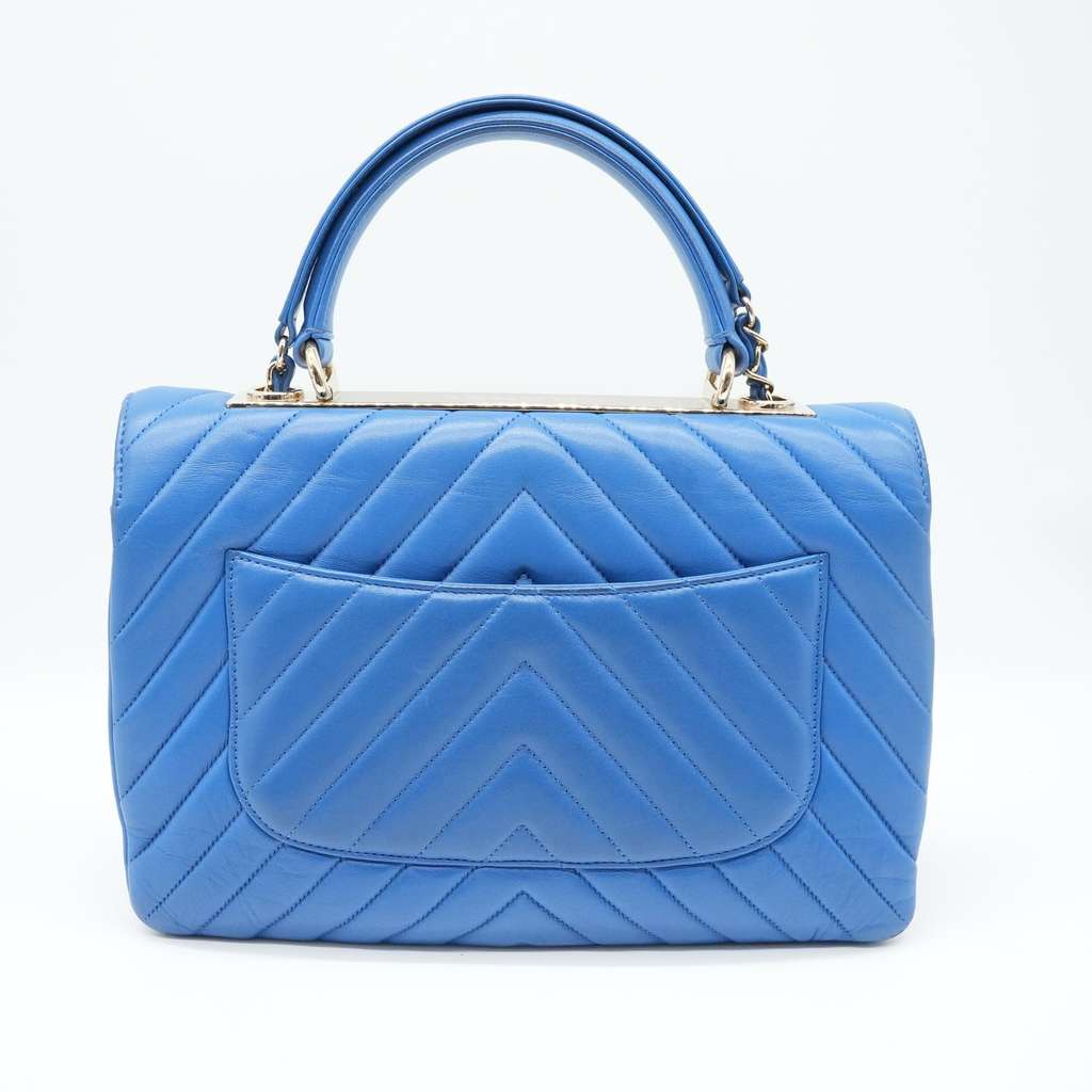 Chanel Trendy CC Top Handle Blue Chevron Quilted Leather 27043274 - 4