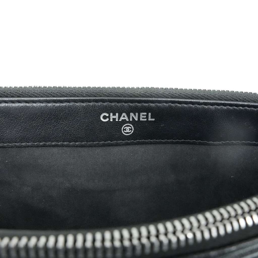 Chanel Boy Double Zip Chain Wallet Black Quilted Caviar Leather - Image 14