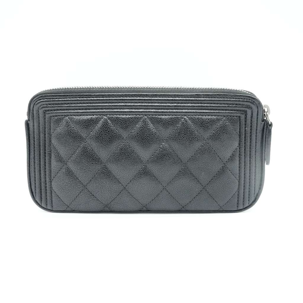 Chanel Boy Double Zip Chain Wallet Black Quilted Caviar Leather - 4