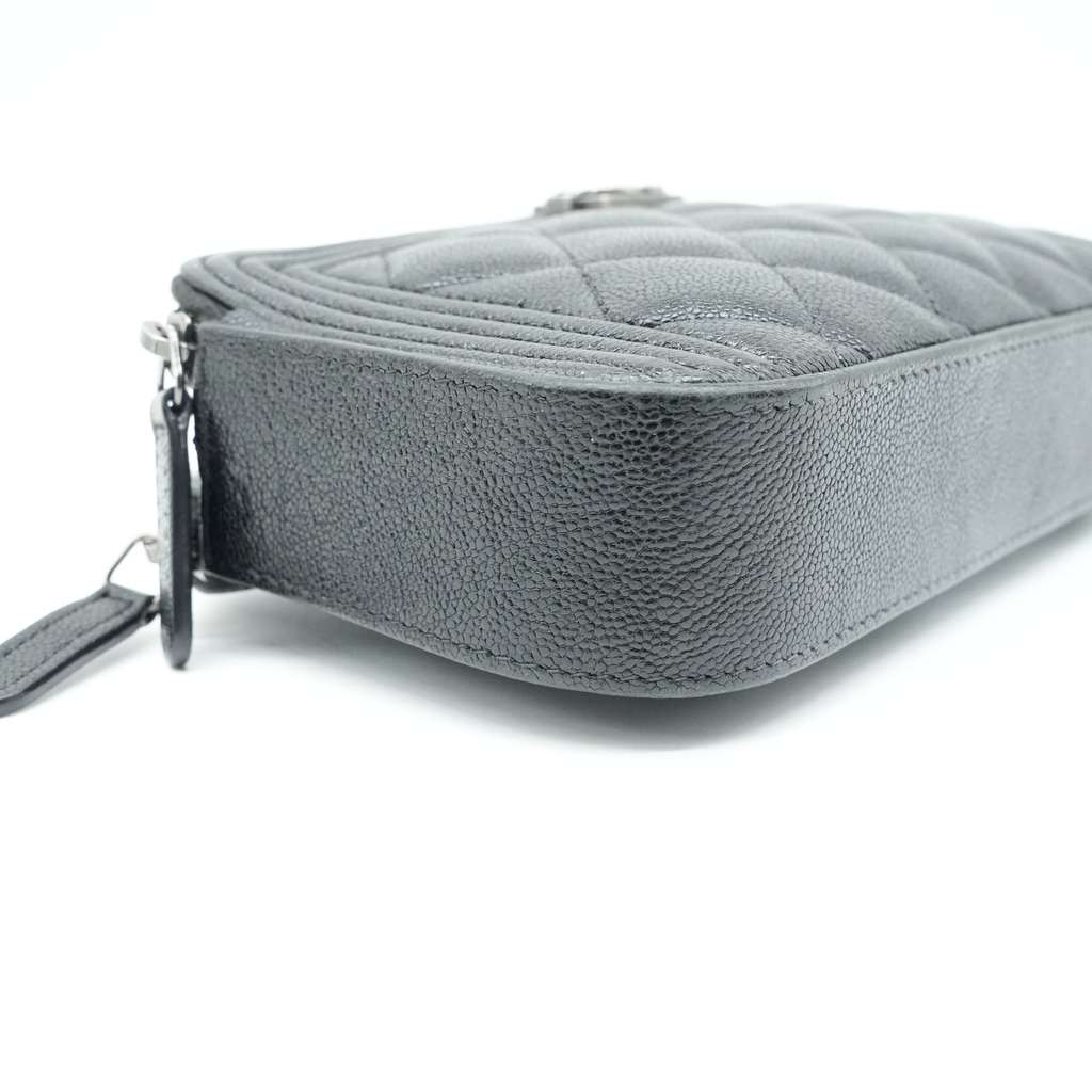 Chanel Boy Double Zip Chain Wallet Black Quilted Caviar Leather - Detail 2