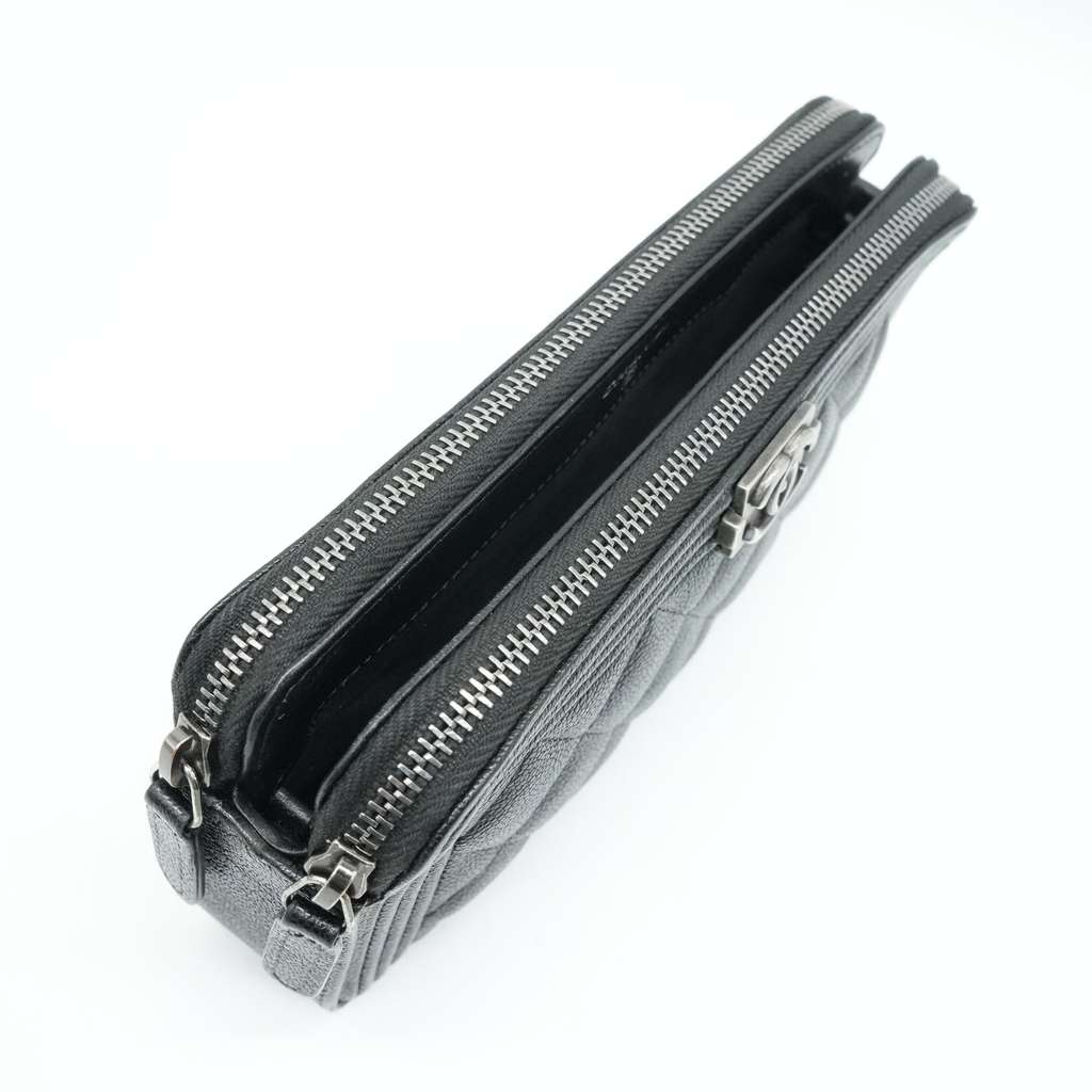 Chanel Boy Double Zip Chain Wallet Black Quilted Caviar Leather - Image 11