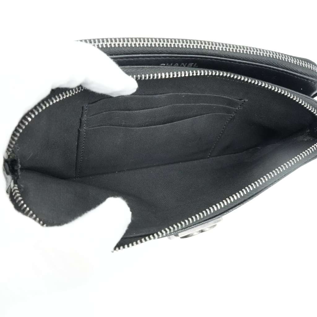 Chanel Boy Double Zip Chain Wallet Black Quilted Caviar Leather - Image 12