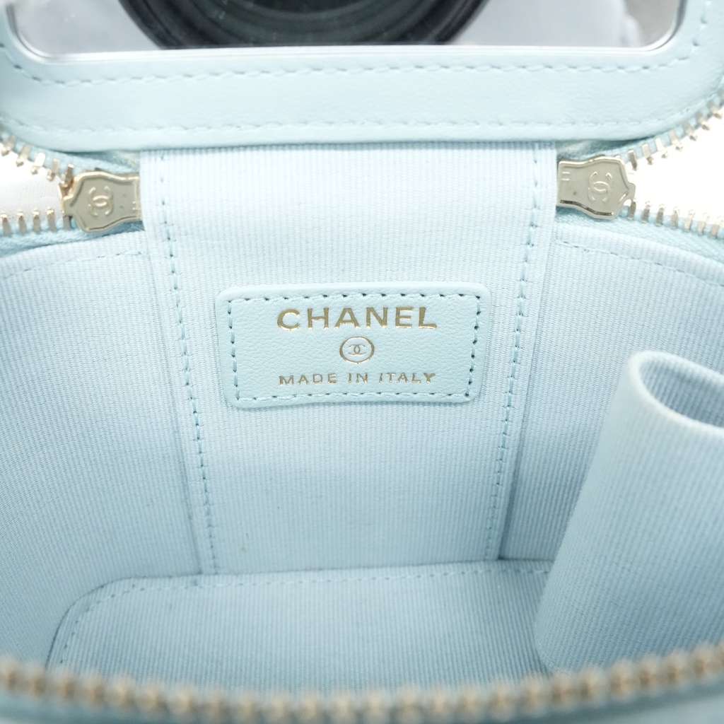Chanel Mini Top Handle Vanity Case With Chain Light Blue Quilted Lambskin - Image 13