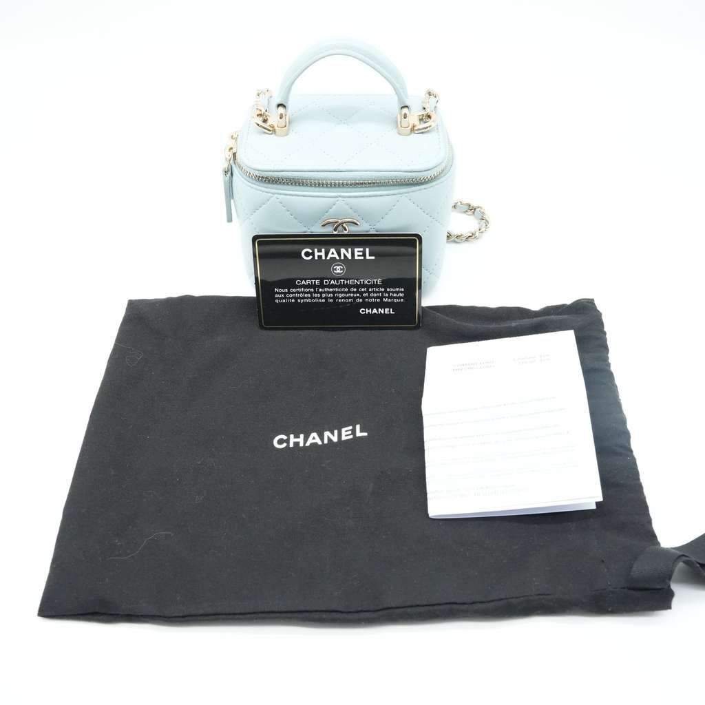 Chanel Mini Top Handle Vanity Case With Chain Light Blue Quilted Lambskin - Image 16
