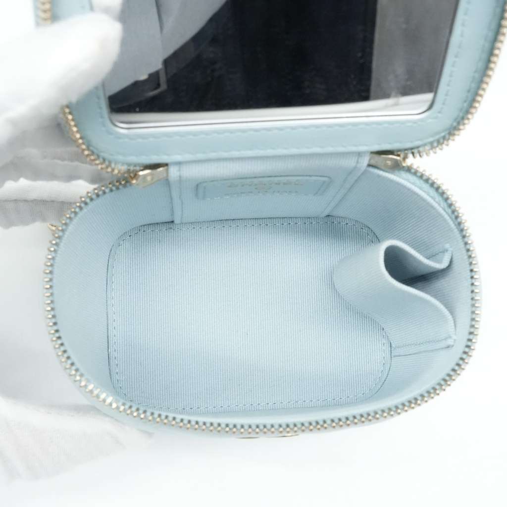 Chanel Mini Top Handle Vanity Case With Chain Light Blue Quilted Lambskin - Image 11