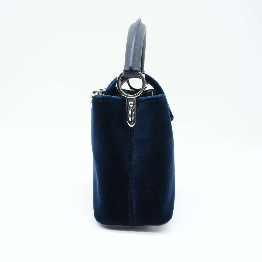 Louis Vuitton Capucines Mini Hangbag Blue In Velvet - Back view