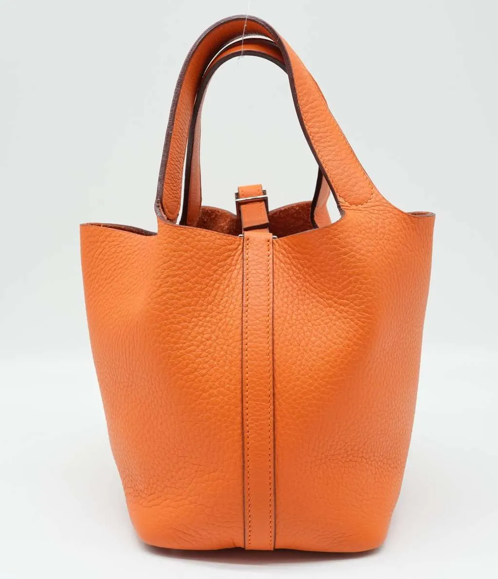 Hermès Clemence Leather Orange Poppy Picotin Lock PM tote bag Orange Good - Back View