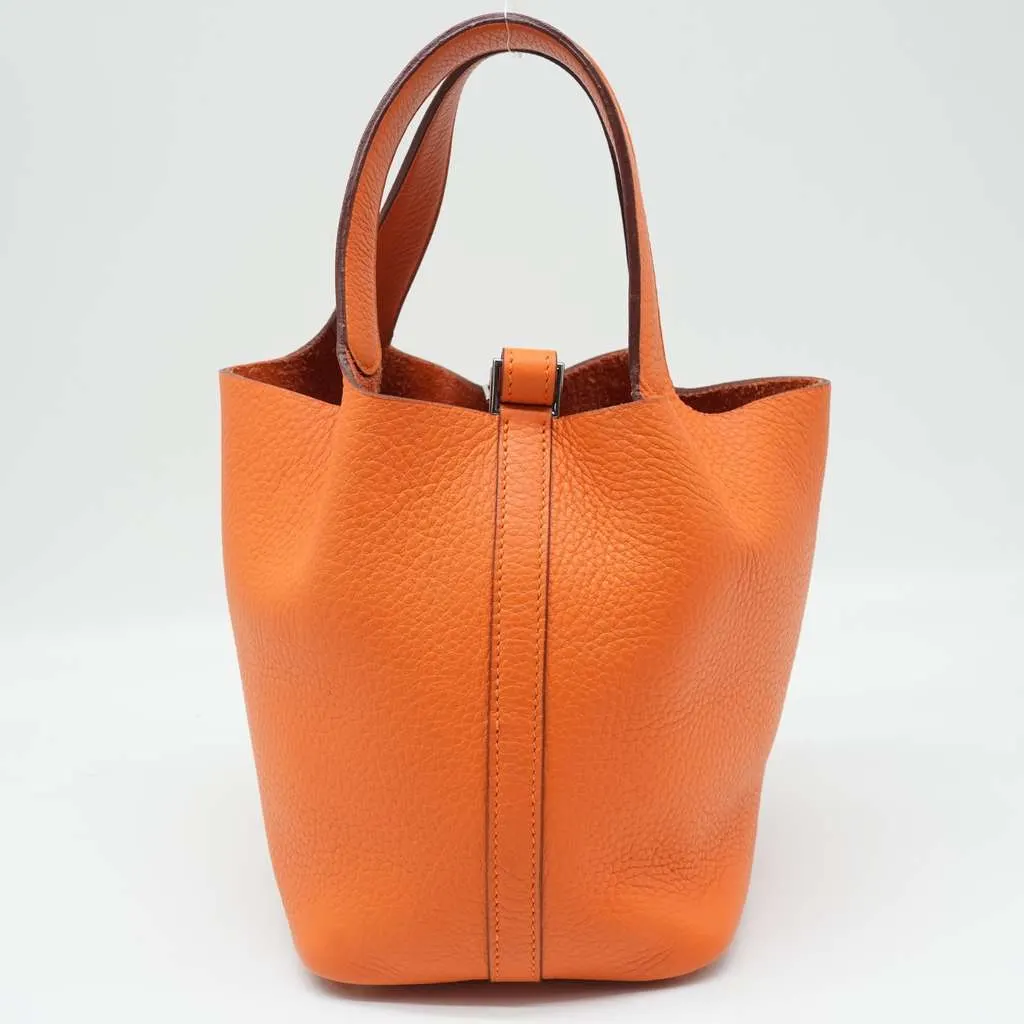 Hermès Clemence Leather Orange Poppy Picotin Lock PM tote bag Orange Good - Model View