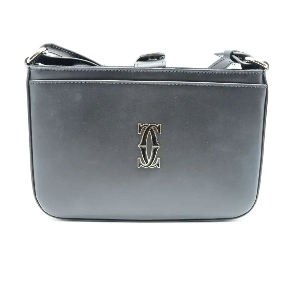 Cartier C de Cartier Mini Shoulder Bag In Black Calfskin Black Leather Good - Back View