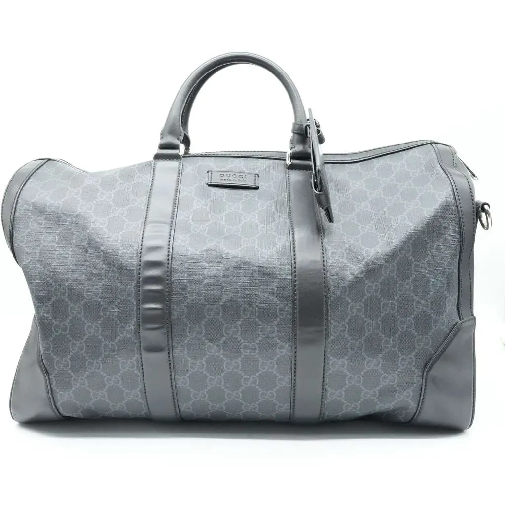 Gucci Black GG Supreme Canvas and Leather Large Carry On Duffel Bag Black Canvas Good - Front View
