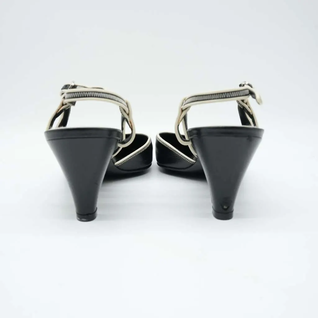 Chanel Slingback Pumps CoCo Round Toe Black & Beige Leather 08C F G25871 Size 41 Black Leather Fair - Box View