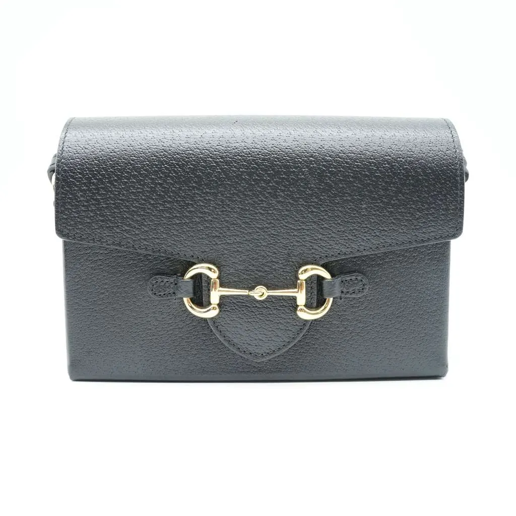 Gucci Horsebit 1995 Flap Shoulder Bag Black Black Leather Good - Back View