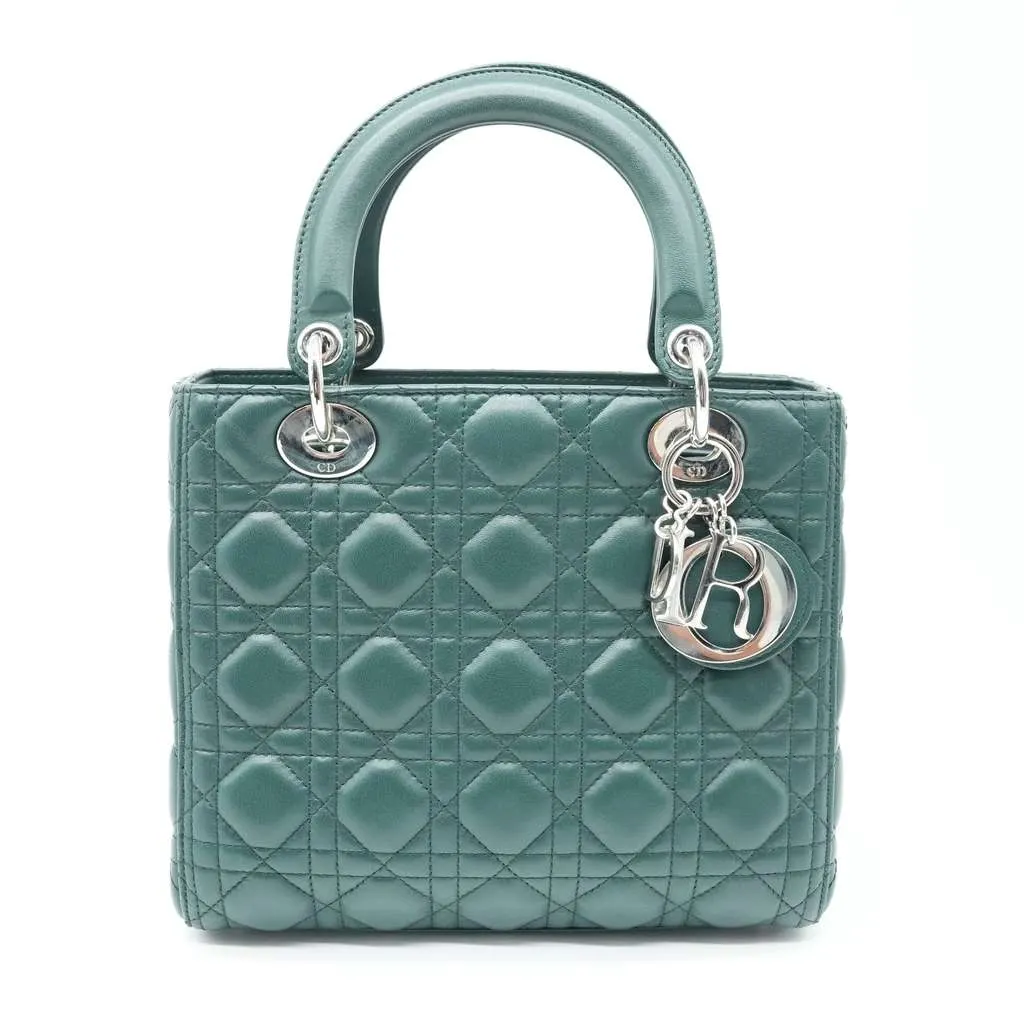 Dior Lady Dior Bag Medium Cannage Lambskin Leather Green Green Good - Back View
