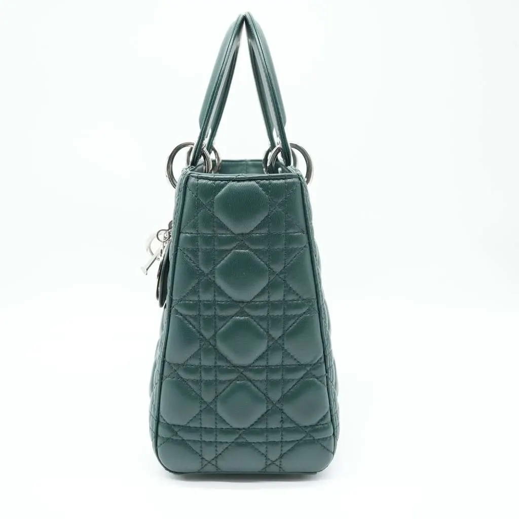 Dior Lady Dior Bag Medium Cannage Lambskin Leather Green Green Good - Inside View